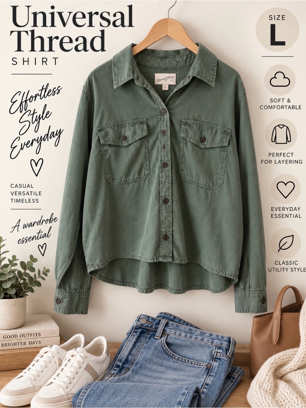 Universal Thread Olive Green Cropped Button-Down Shirt